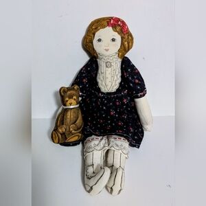 Doll with Teddy Bear Handmade Vintage